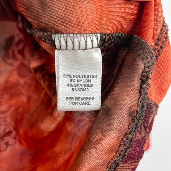 CATO Brown Orange Sheer Burnt Velvet Floral Paisley Fairycore Y2K Size Large - Picture 9 of 14